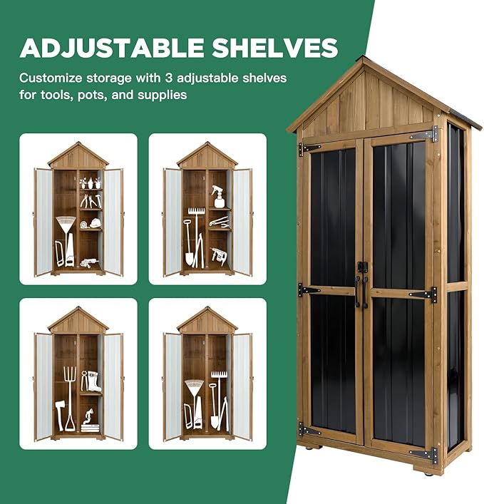 Outdoor Storage Cabinet – Weatherproof Wood & Metal Storage Shed - Image 8
