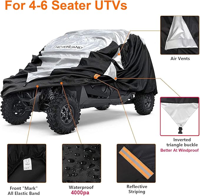Neverland UTV Cover Waterproof 300D Heavy Duty 4-6 Seater 4 Door Side by Side - Image 3
