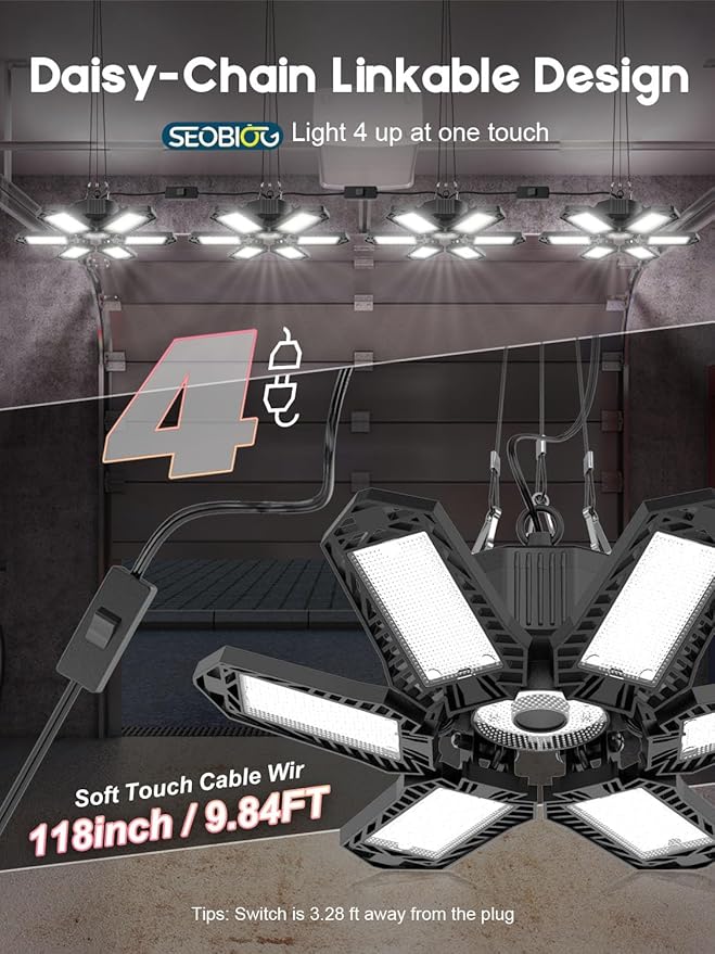 SEOBIOG Plug in Garage Light, 200W 20000LM Linkable Shop Light - Image 3