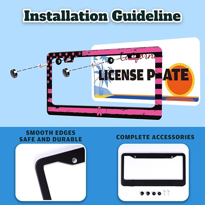 Breast Cancer Awareness Pink Ribbon License Plate Frame American Flag License - Image 4