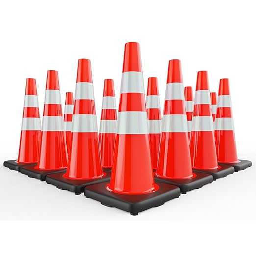 Traffic Cones 28 inch Orange 12 Pack Heavy Duty Safety Cones by StrLon