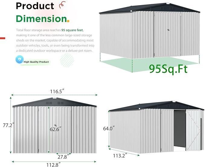 U-MAX 10' x 10' Shed Outdoor Storage Shed Clearance, Large Metal Garden Shed - Image 5
