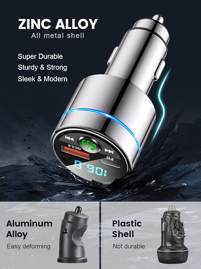 FM Transmitter for Bluetooth 5.3, PD 30W & QC3.0 18W Fast Car Charger, Wireless - Image 2
