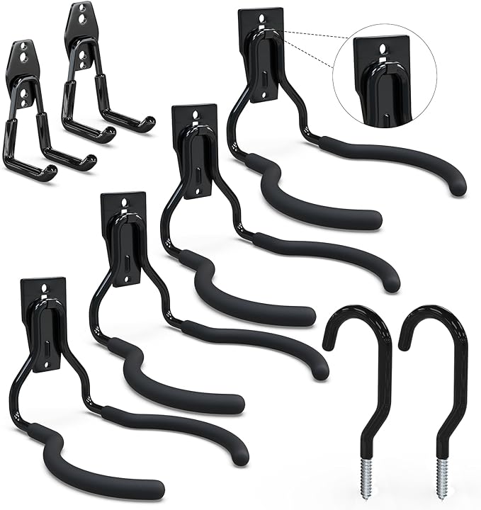 3-H Weed Eater Hanger 4 Pack, 2 Garden Hose Holder, 2 Screw in Hooks, Utility by 3-H