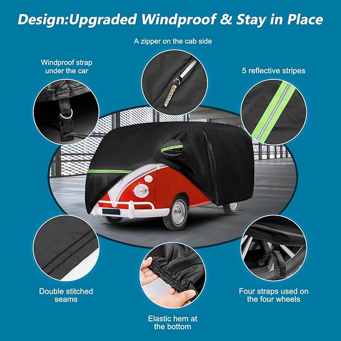 Car Cover for 1950-1992 VW Bus T1 T2 T3, Waterproof 420D Oxford Cloth Cover - Image 2
