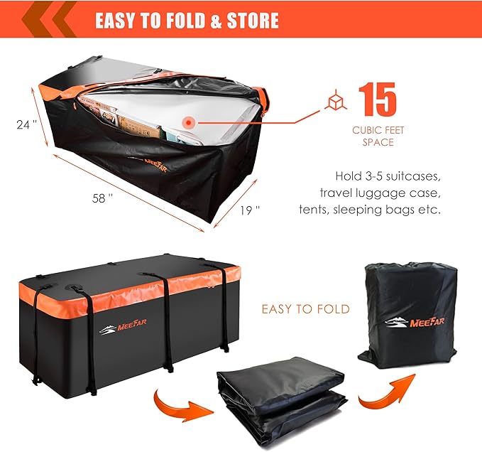 MeeFar Hitch Mount Cargo Carrier Bag Soft Shell 100% Waterproof 15 Cubic Feet - Image 4