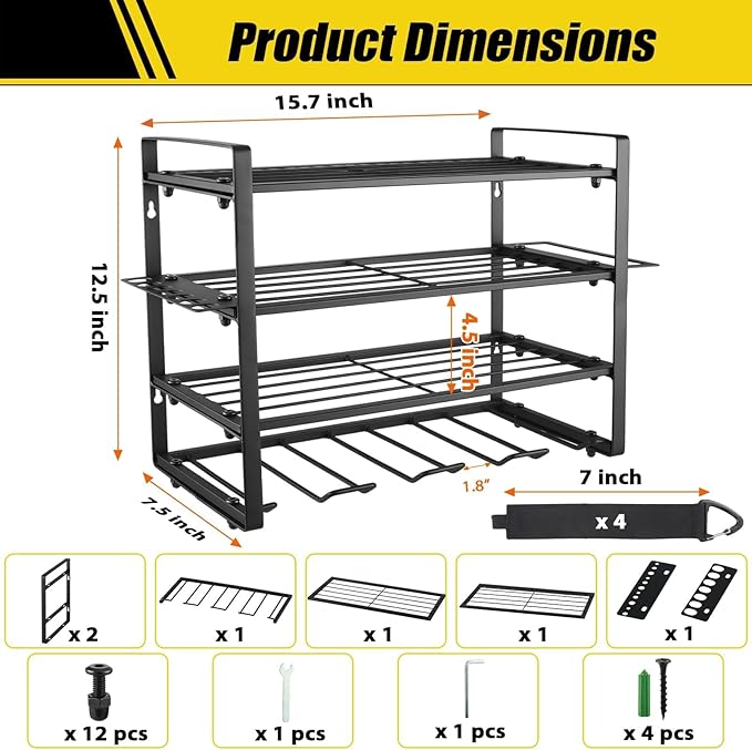 4 Layers Power Tool Organizer Wall Mount, Garage Wall Shelving, 4 Drill Holder - Image 3