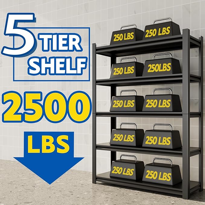 72''H Garage Shelving Heavy Duty, 2500LBS Storage Shelves, 5-Tier Adjustable - Image 4