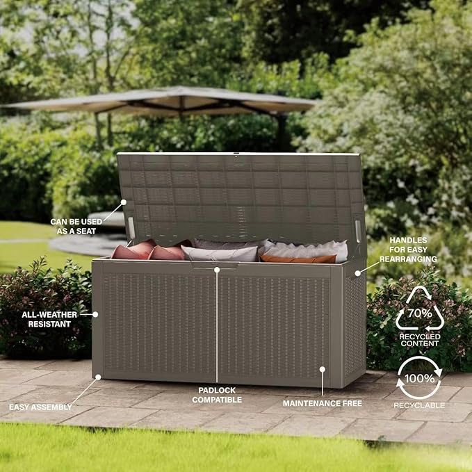 180 Gallon Resin Deck Box, Waterproof Outdoor Storage Bin - Image 6