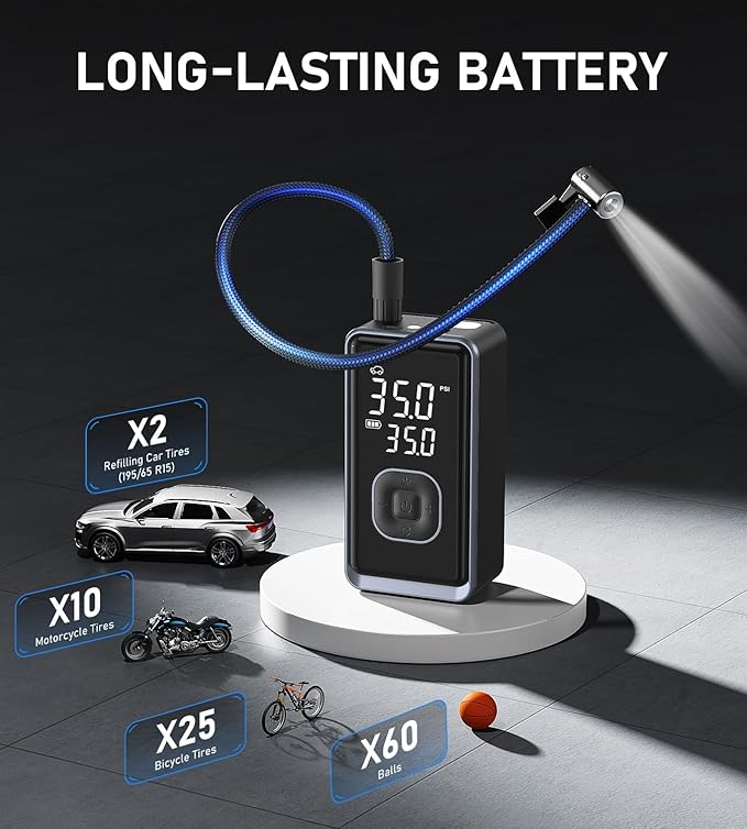 Tire Inflator Portable Air Compressor, 150PSI Cordless Mini Air Pump - Image 5