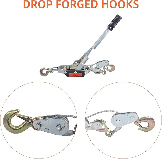 5 Ton Heavy Duty 3 Hook Steel Cable Dual Gear Power Puller Come Along Chain - Image 2