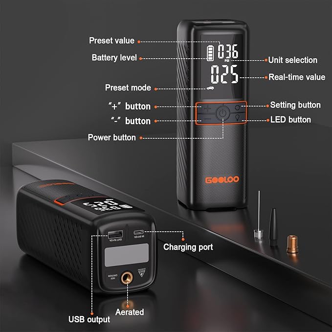 GOOLOO GT160 Tire Inflator Portable Air Compressor, 160PSI Portable Air Pump - Image 8
