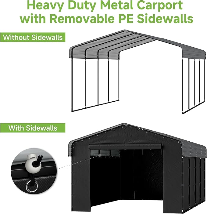 Real Relax 12'x20' Heavy Duty Metal Carport, Outdoor Garage Car Shelter Shade - Image 4