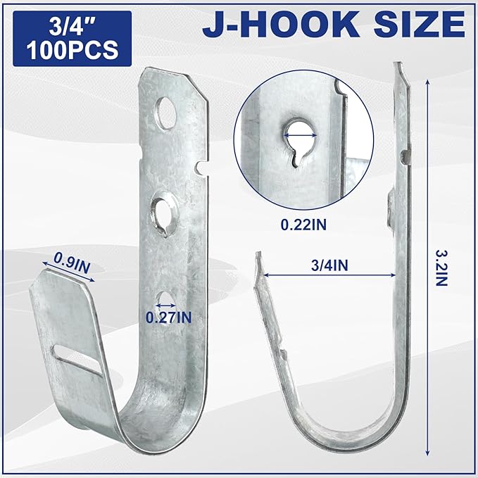 Gisafai 100 Pcs Cable Support J-Hook, 3/4 Inch Metal Garage Hooks - Image 2