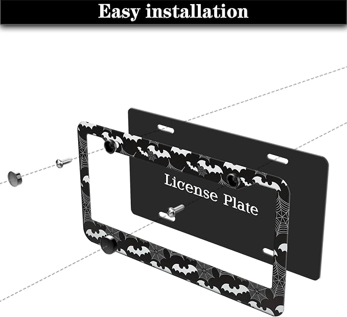 License Plate Frame Black and White License Plate Holder Spider Web Bat - Image 7
