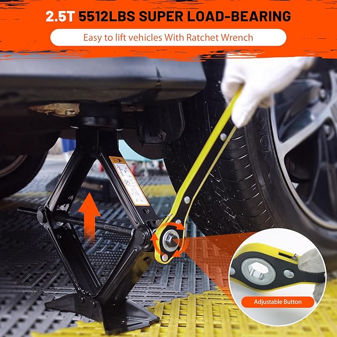 Portable Car Scissor Jack 2 Ton, Rubber Top Car Lift Jack - Image 3