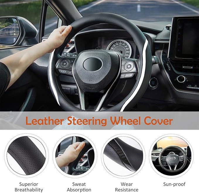 Steering Wheel Cover Black White, Carbon Fiber Car Steering Wheel Covers - Image 4
