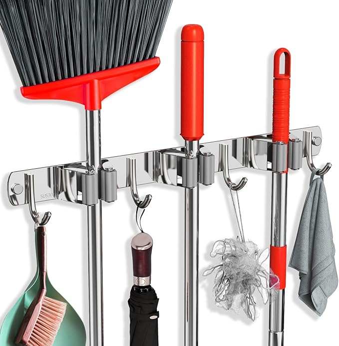 Mop and Broom Holder Wall Mount, Upgraded Broom Hanger Wall Mount, Stainless by FODARSAI