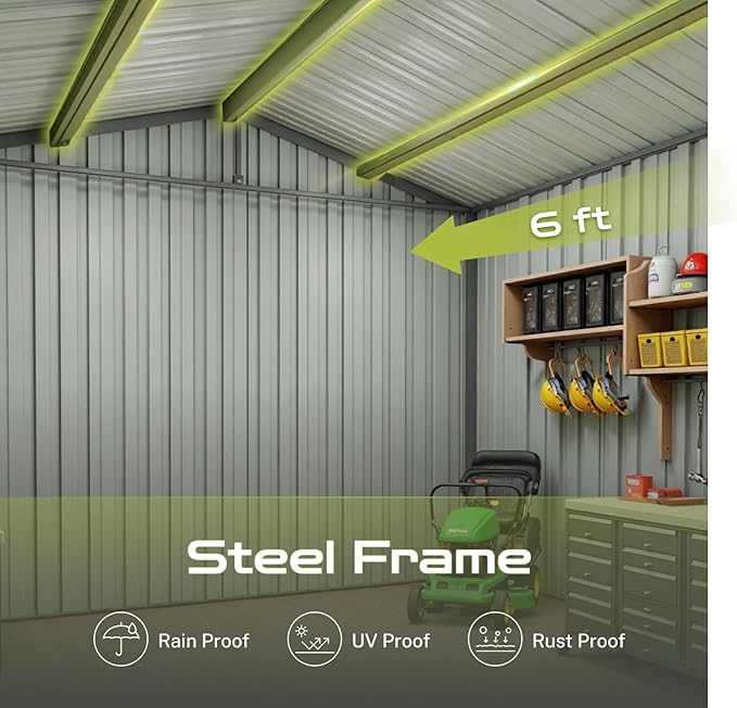 8 x 6 FT Outdoor Storage Shed, Metal Garden Tool Shed - Image 4