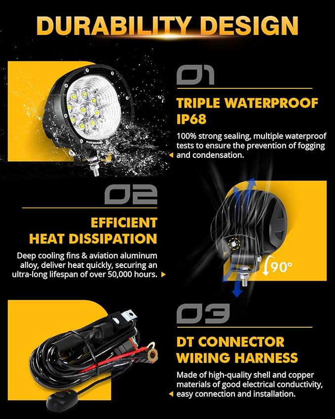Auxbeam P4 Series Flood Beam LED Pods 4 Inch 90W Round Offroad Fog Lights - Image 4