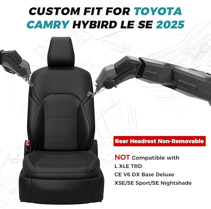 Leather Seat Covers for Toyota Camry 2025 LE SE Hybrid - Image 2
