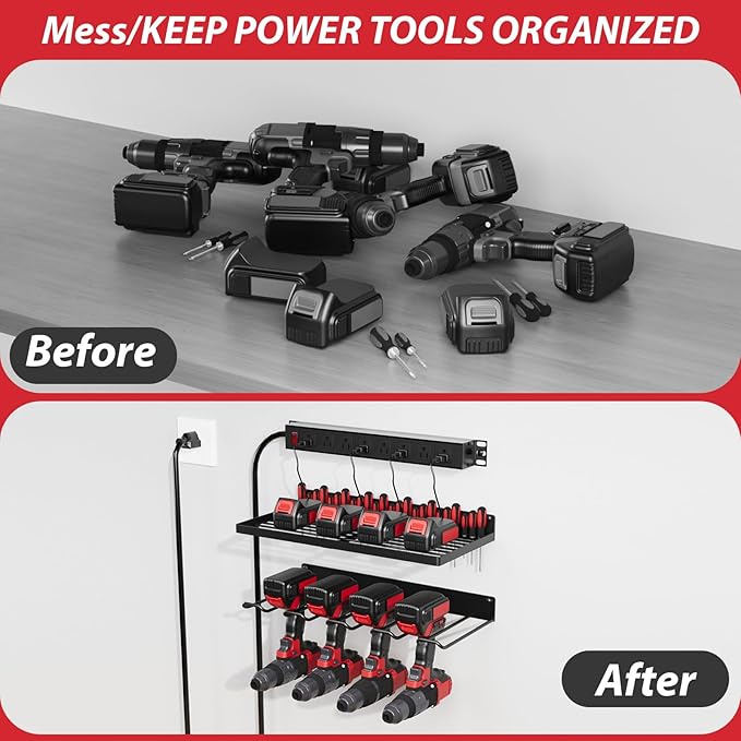 Power Tool Organizer With Charging Station, Wall Mount Drill Holder, - Image 4