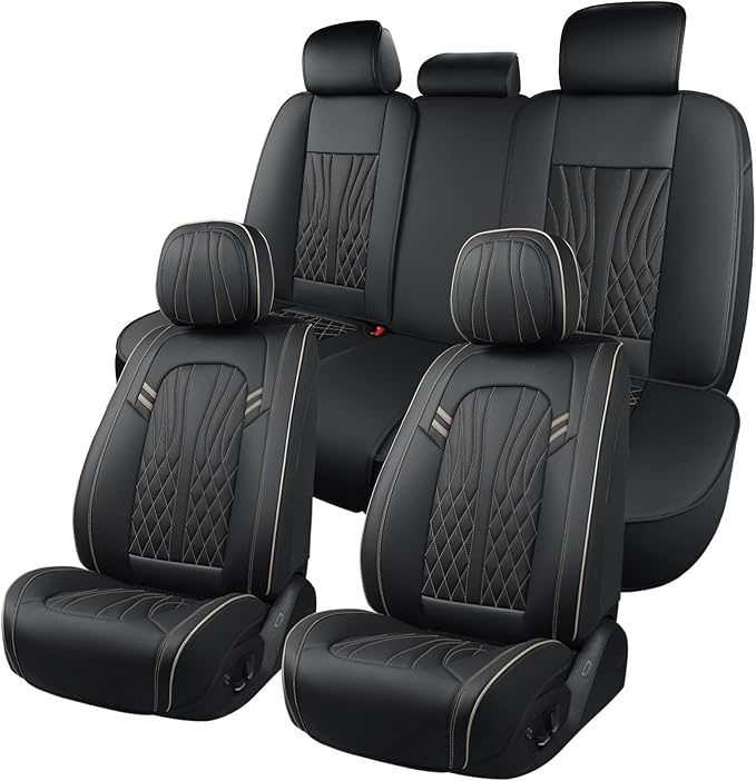 Leather Car Seat Covers 5 Pieces, Full Set Universal Seat Covers by MINGBRONCARSEATCOVER