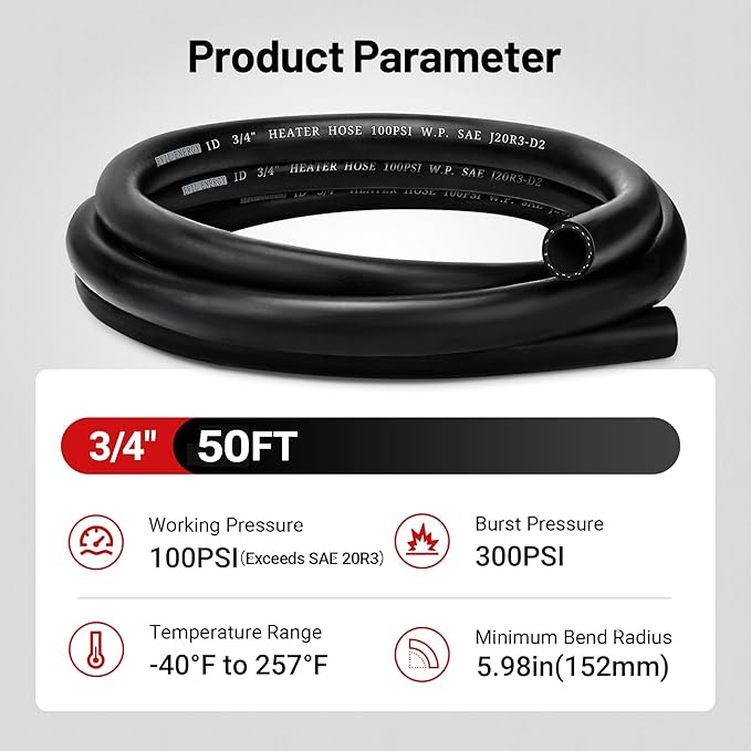 EVIL ENERGY 3/4" Heater Hose 50FT Coolant Radiator Straight 100PSI SAE 20R3 - Image 4