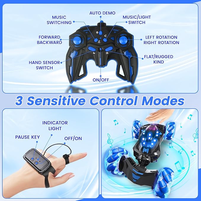 Gesture Sensing RC Stunt Car, 4WD Drift Hand Controlled 360° Flips Trick Car - Image 5