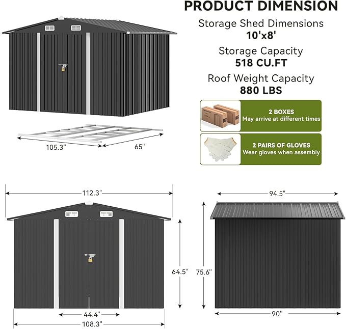 COMHOMA Shed Outdoor Storage Shed Metal, Lockable Doors Tool Sheds - Image 2