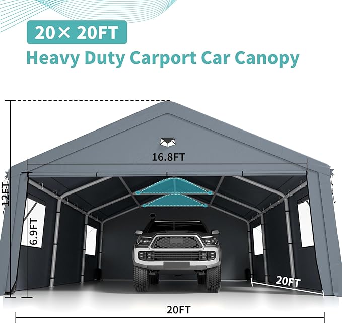 2 Car Carports 20X20 Heavy Duty，Car Ports - Image 2