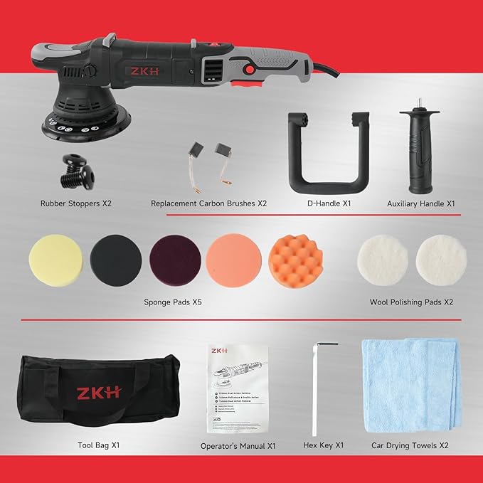 ZKH Buffer Polisher, 6 Inch Car Buffers and Polishers Kit, 21mm Orbit Dual - Image 2