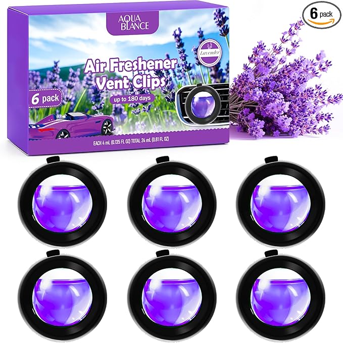 Car Air Freshener Vent Clips, Lavender Scent, 6 Pack, Long Lasting Scent Up to by AQUABLANCE