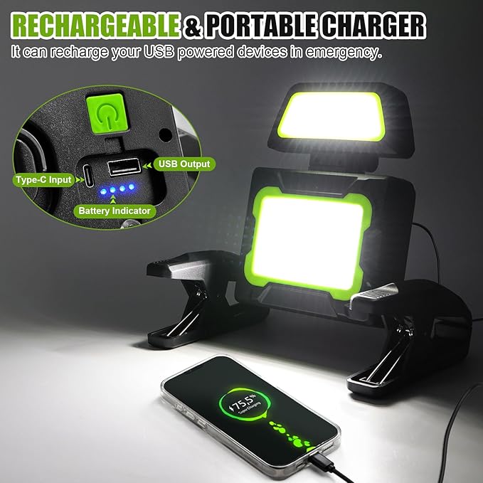 Rechargeable Work Light with Clamp, 3000 Lumen Magnetic Work Light Battery - Image 6