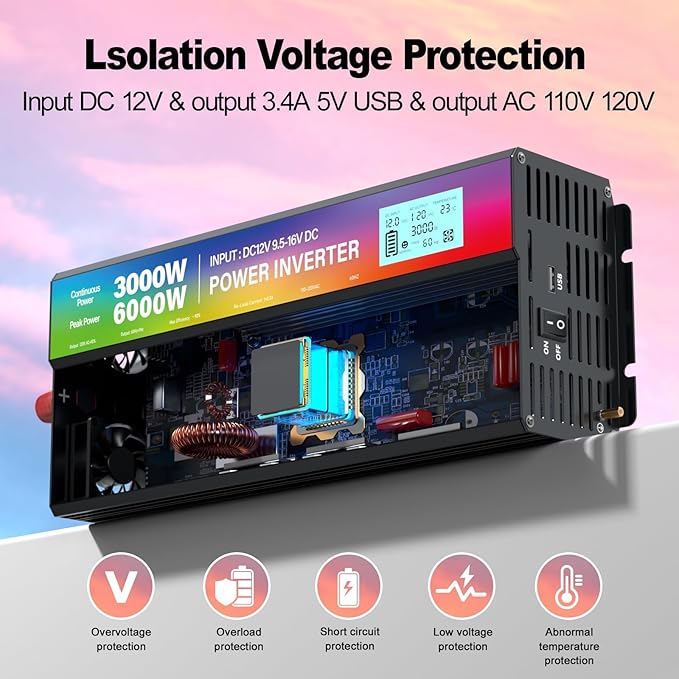 New Upgraded 3000 Watt Power Inverter, 12V DC to 110V/120V AC Converter - Image 3