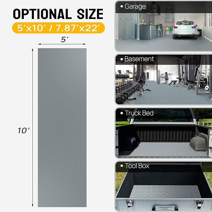 TUFFIOM 5 x 10 FT Garage Floor Mat, Thickened Diamond Plate PVC Garage Mats - Image 6