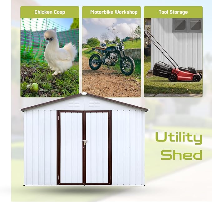 8' x 6' Outdoor Storage Shed, Sturdy Metal Building w/Lockable Doors - Image 8