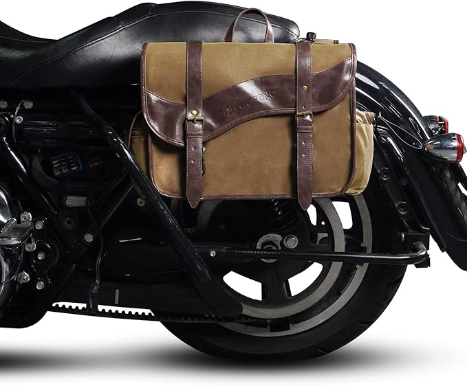 NICECNC Motorcycle Saddle Bags, Vintage Oil Waxed Canvas Motorcycle Saddlebags - Image 2