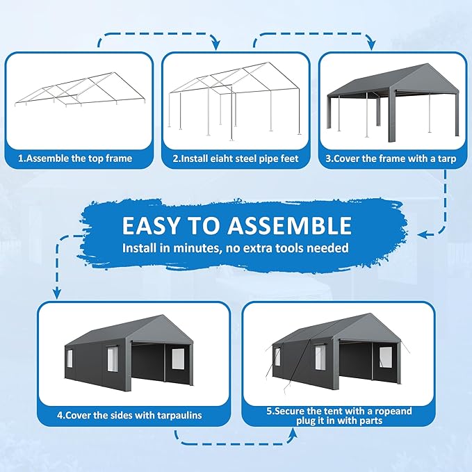 Polar Aurora 13x25 FT Carport, Carport Canopy, Heavy Duty Car Port - Image 5
