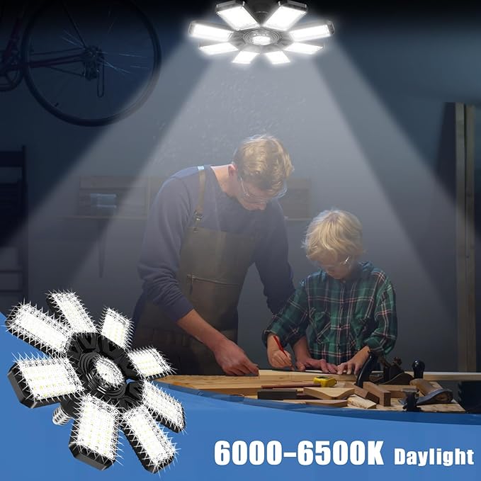 LED Garage Lights Bulb 8 Panels 2 Pack -200W, 20000LM 6500K Led Shop Light - Image 6