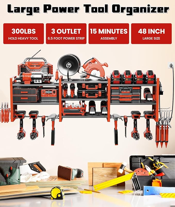Heavy-Duty 48" Wall Mount Power Tool Organizer - Image 2