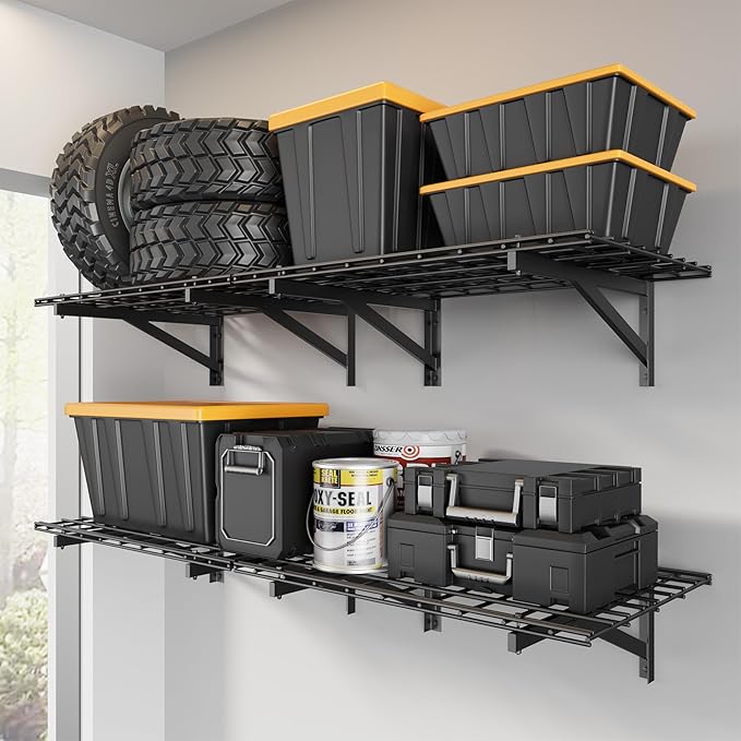 4 Pack Heavy Duty Garage Wall Shelving Set, Wall Mounted Garage Shelves 1000lbs by Jusgym
