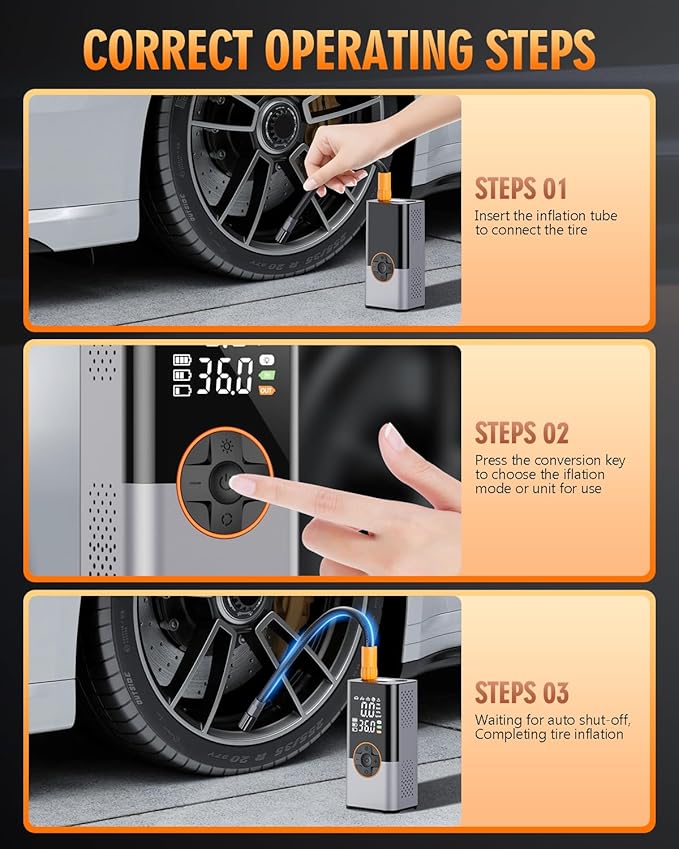 Tire Inflator Portable Air Compressor, 180PSI & 3X Faster Air Pump - Image 8