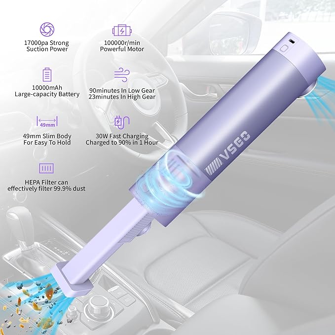 VSGO Cordless Car Vacuum, Compressed Electric Air Duster 17000Pa Suction - Image 3
