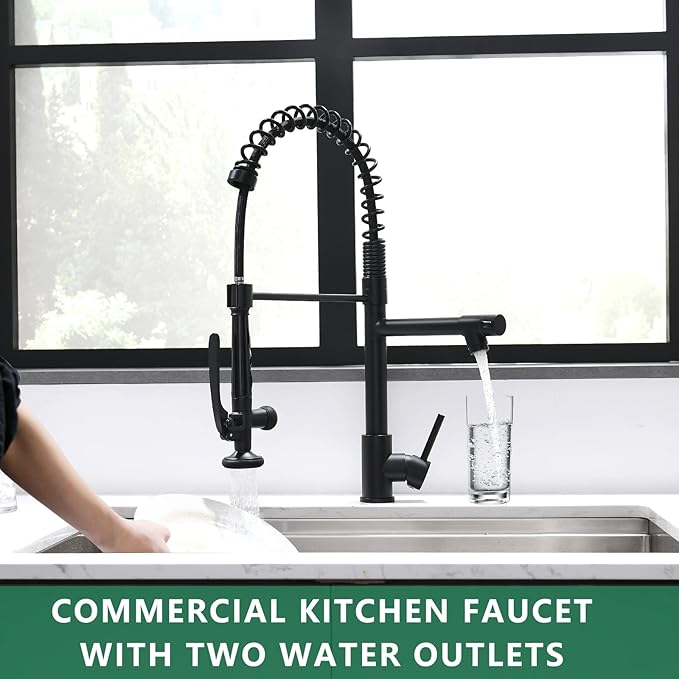 Fapully Black Kitchen Faucet, Commercial Pull Down Kitchen Sink Faucet - Image 9