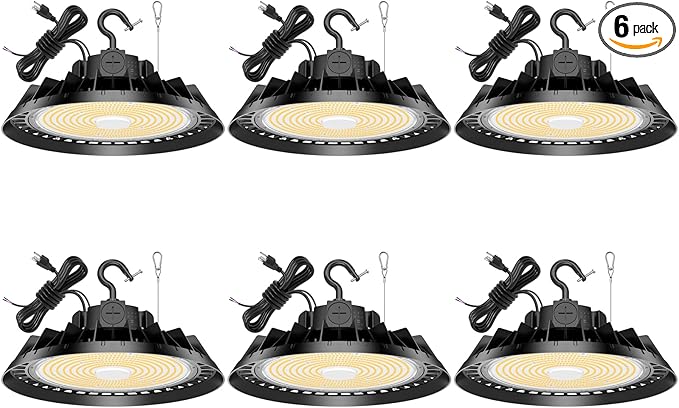 6Pack LED High Bay Lights, 300W UFO High Bay LED Shop Lights, 45000LM by BBESTLED