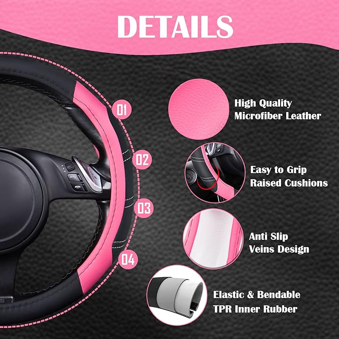 CAR PASS Line Rider Microfiber Leather Sporty 14.5-15 inch Steering Wheel Cover - Image 4