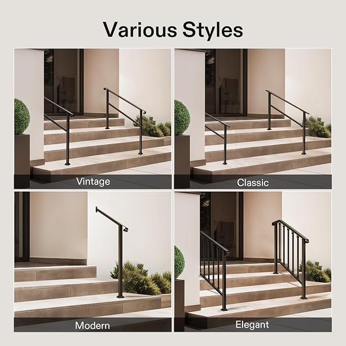 VIVOSUN 2-Pack Outdoor Handrail, 5 Step Stair Handrail, Wrought Mattle Iron - Image 7