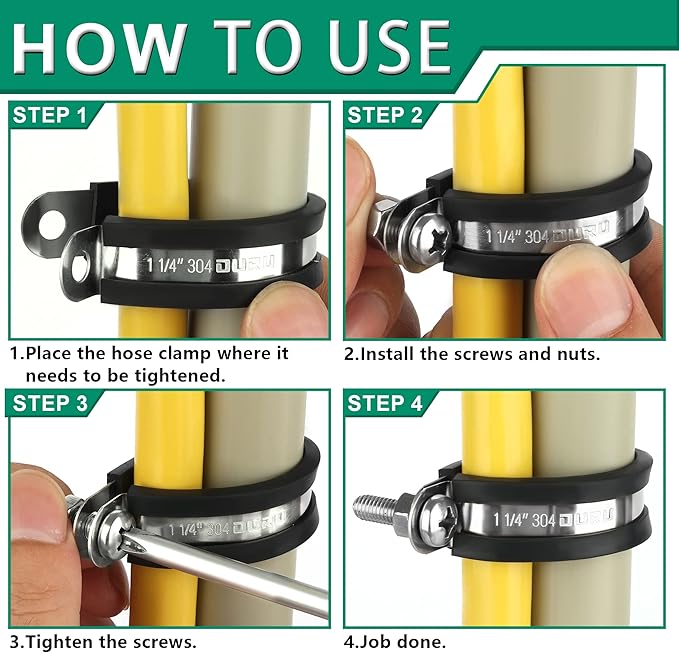10pcs 2 Inch Stainless Steel Cable Clamps, Rubber Coated Cushioned Insulated - Image 3