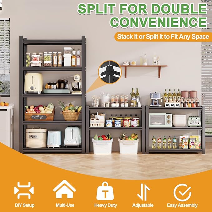 72H Metal Kitchen Storage Shelves, 3000 LBS Heavy Duty Garage Shelving Unit - Image 4